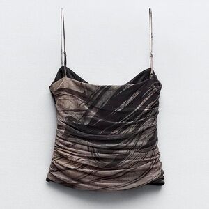 Zara Black and Brown Draped Women's Blouse